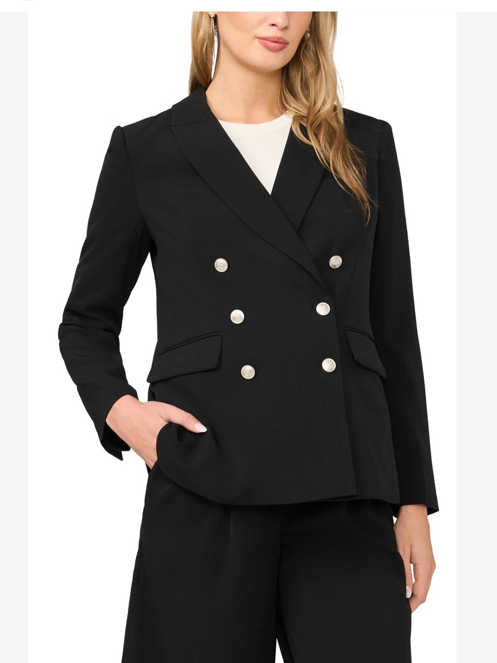Halogen $149 Classic Double-Breasted Black Blazer